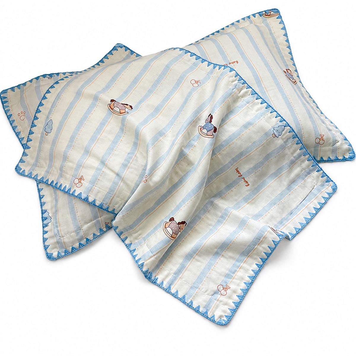 Kids’ Cotton Pillowcase – Blue Rocking Horse
